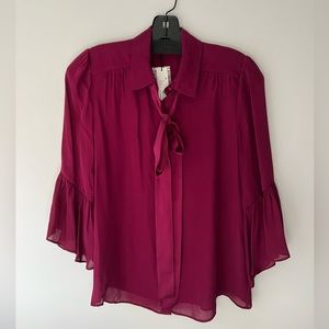 Alice + Olivia Maxima Ruffle Sleeve Georgette Blouse - Currant